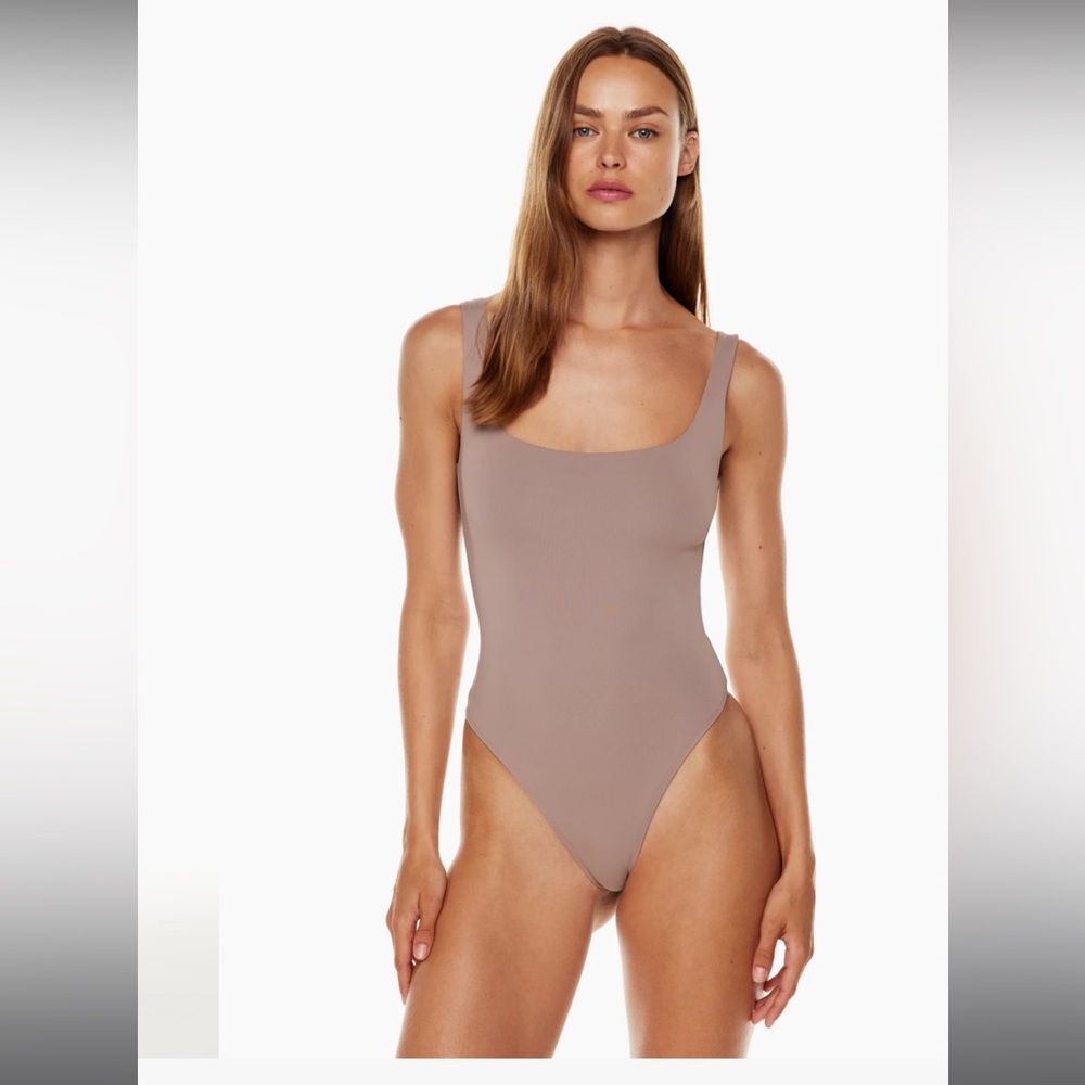 Babaton Contour Tank Bodysuit in warm taupe